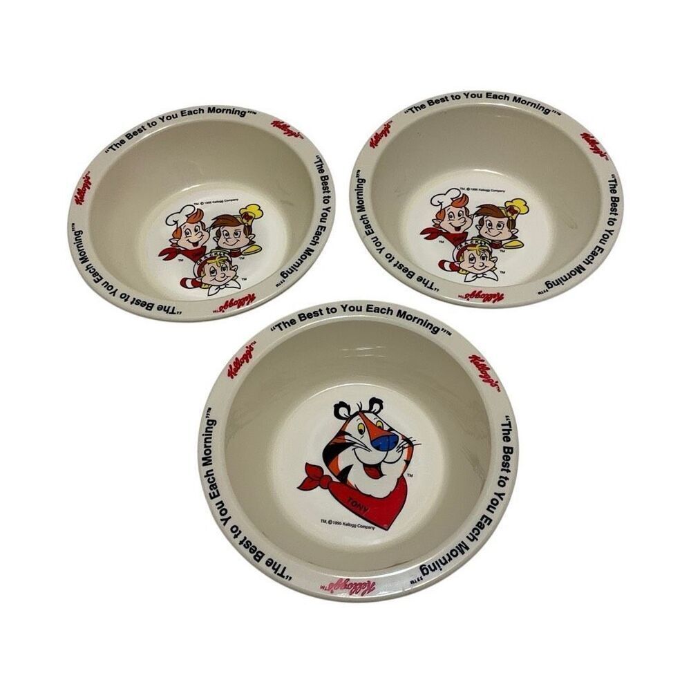 Three Piece Set Vintage 1995 Kellog’s Cereal Bowls. Tony the Tiger and Snap, Cra